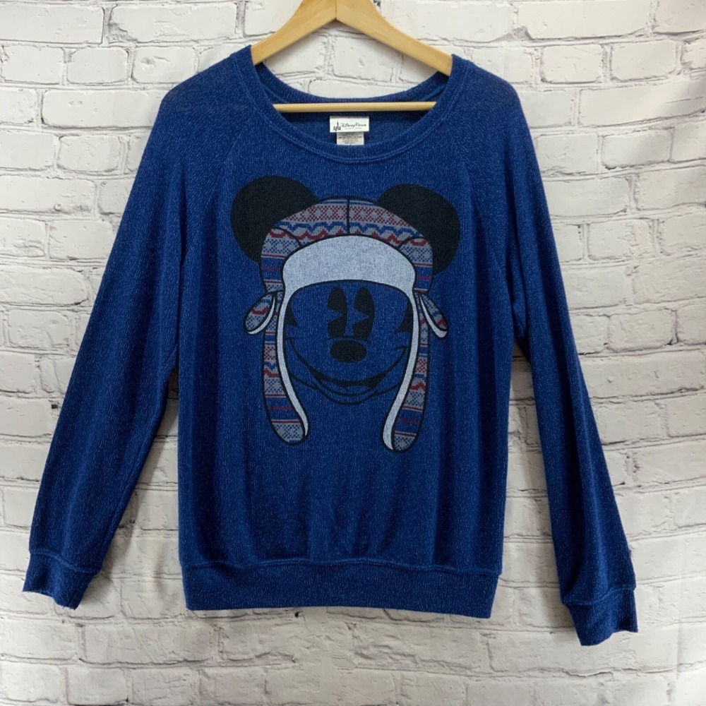 Disney Parks Sweater Womens Sz M Blue Mickey Mouse Knit Pullover